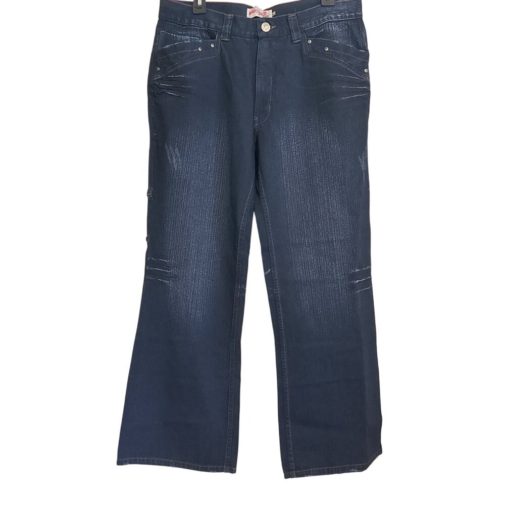 Stone Jeans Womens Wide-Leg Distressed Denim Jeans Size 32 Dark Wash